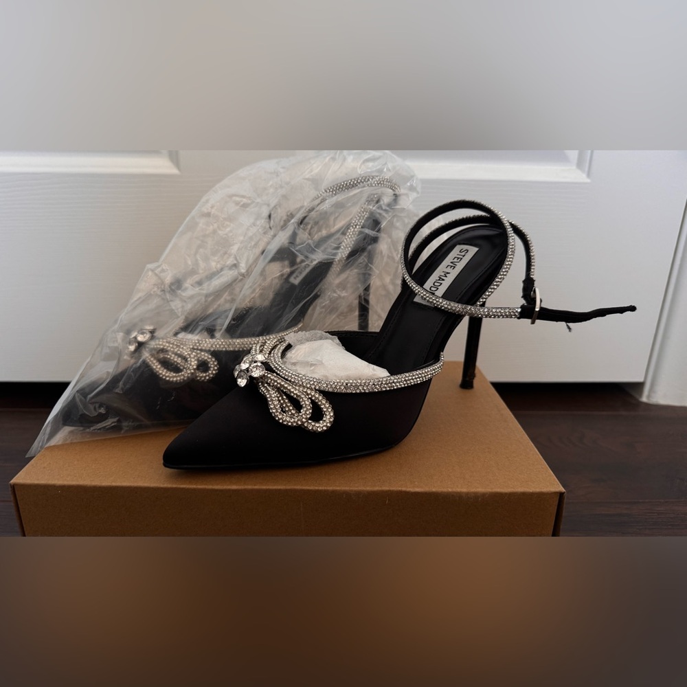 Steve Madden Black Heels with Sparkling Embellishments